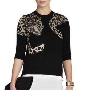 BCBGMAXAZRIA Black Jaxin Leopard Intarsia Sweater